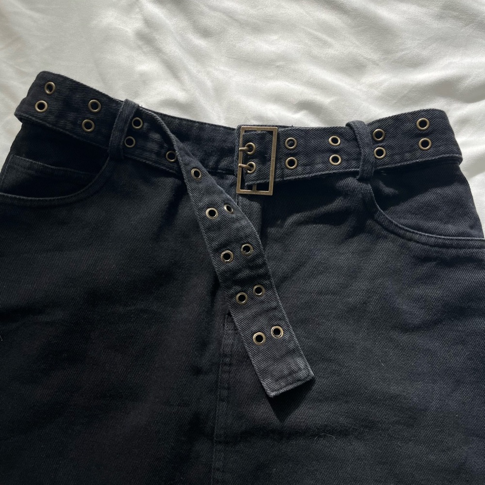 Black Denim Mini Skirt w/ Belt